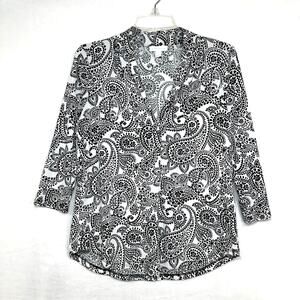 Charter Club Petite Small Whimsy Paisley Dramatic Top 3/4 Funky V-Neck Oversized